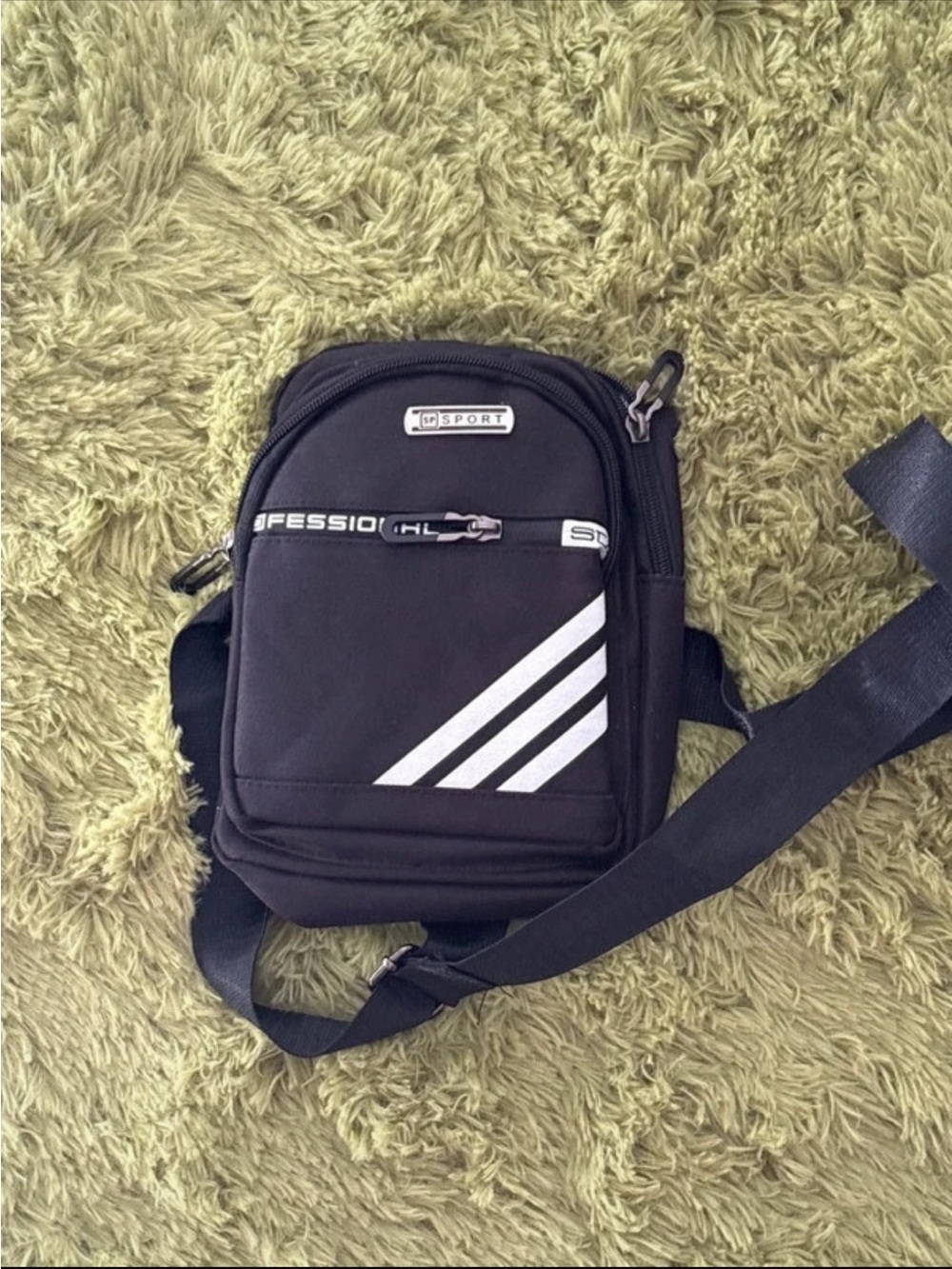 Sporto Black Messenger Sling Bag with White Stripe Accents